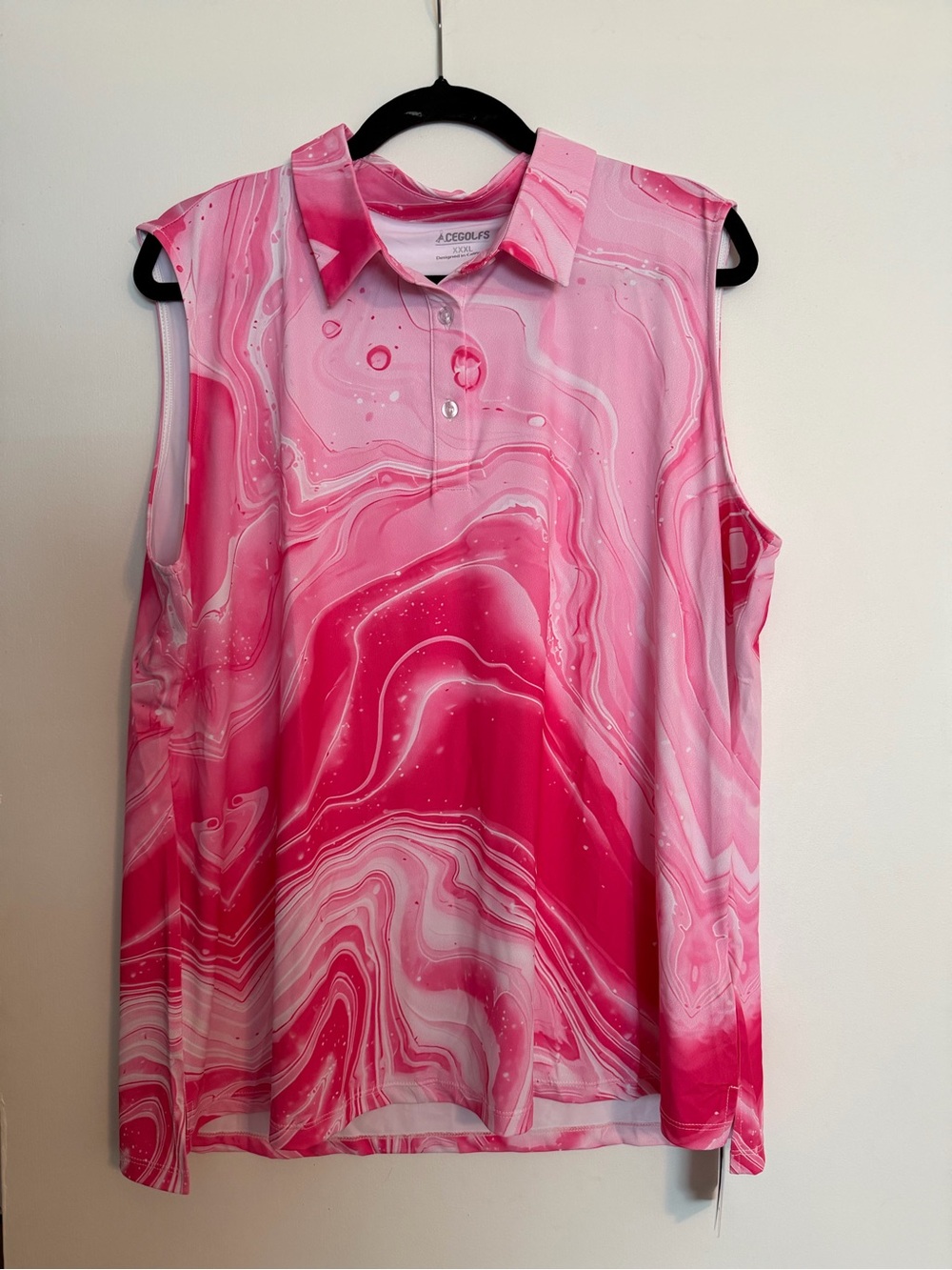 Pink Marble Sleeveless Polo Top